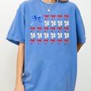 XXL Flo Blue Flag Ribbons and Bows Fourth Of July America Red White Blue Patriotic Girly Coquette Comfort Colors Tee