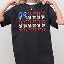 Small Black Flag Ribbons and Bows Fourth Of July America Red White Blue Patriotic Girly Coquette Comfort Colors Tee