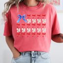 XL Watermelon Pink Flag Ribbons and Bows Fourth Of July America Red White Blue Patriotic Girly Coquette Comfort Colors Tee