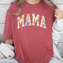 XL Crimson Red Floral Mama, Vintage Flowers, Gift for Mom, Summer, Botanical, Retro Floral Pattern Comfort Colors Tee