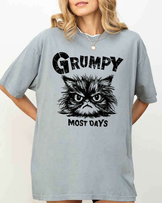 Grumpy Cat Grumpy Most Days Snarky Sarcasm Funny Attitude Vintage Vibe Satirical Cat Meme Comfort Colors Tee