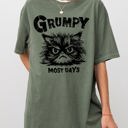 XL Moss Dark Green Grumpy Cat Grumpy Most Days Snarky Sarcasm Funny Attitude Vintage Vibe Satirical Cat Meme Comfort Colors Tee