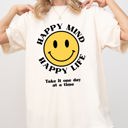 Large Ivory Cream Happy Mind, Happy Life, One Day At A Time Inspirational Mental Health Comfort Colors Tee