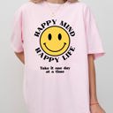 Small Blossom Light Pink Happy Mind, Happy Life, One Day At A Time Inspirational Mental Health Comfort Colors Tee