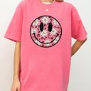 Medium Crunchberry Pink Retro Smiley Daisies Happy Vintage Floral Patchwork Print Inspired By Classic 70s Sunshine Mood Comfort Colors Tee