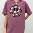 XL Berry Red Retro Smiley Daisies Happy Vintage Floral Patchwork Print Inspired By Classic 70s Sunshine Mood Comfort Colors Tee