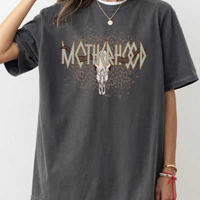 Motherhood Retro Rock Leopard Skull Western Country Bull Vintage Comfort Colors Tee