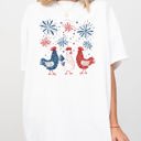 Medium White Patriotic Chickens USA America Fireworks Independence Day 4th Of July Comfort Colors Tee