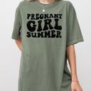 Large Moss Dark Green Pregnant Girl Summer Mom To Be Pregnancy Announcement Baby Shower For New Mom Comfort Colors Tee