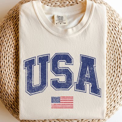 USA Flag Collegiate Varsity Patriotic Independence Day Fourth Of July America Olympics Comfort Colors Tee