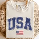 Large Ivory Cream USA Flag Collegiate Varsity Patriotic Independence Day Fourth Of July America Olympics Comfort Colors Tee