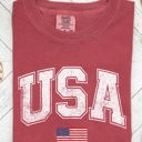 Medium Crimson Red USA Flag Collegiate Varsity Olympics Patriotic Independence Day Fourth Of July America Comfort Colors Tee