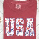 XL Crimson Red USA Floral Patriot Crest With Americana Flowers And Summer Pride Comfort Colors Tee