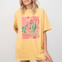Medium Mustard Boho Floral Cowboy Boots Colorful Summer Western Country Floral Edition Comfort Colors Tee