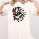 Large Ivory Cream Everything's Fine Skeleton Fire Halloween Meme Graphic Illustration Edition Comfort Colors Tee