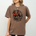 Small Espresso Brown Everything's Fine Skeleton Fire Halloween Meme Graphic Illustration Edition Comfort Colors Tee