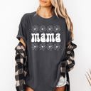 Medium Pepper Dark Gray Mama Daisy 70s Retro Floral Garden Motif Inspired By Vintage Motherhood Style Statement Comfort Colors Tee