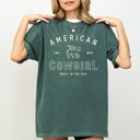 Small Blue Spruce Green American Cowgirl Retro Western Country Classic Vintage Inspired Nostalgic Western Frontier Spirit Comfort Colors Tee