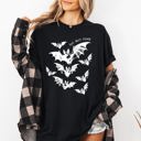 XXL Black Bat Shit Crazy Halloween Spooky Witch Bats Haunted Night Sky Silhouette Comfort Colors Tee