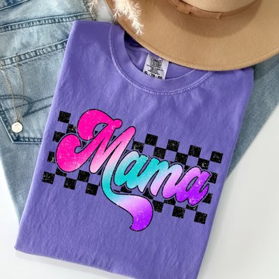 Groovy Mama Checkered Lightning Bolt Colorful Retro Vintage Mom Comfort Colors Tee