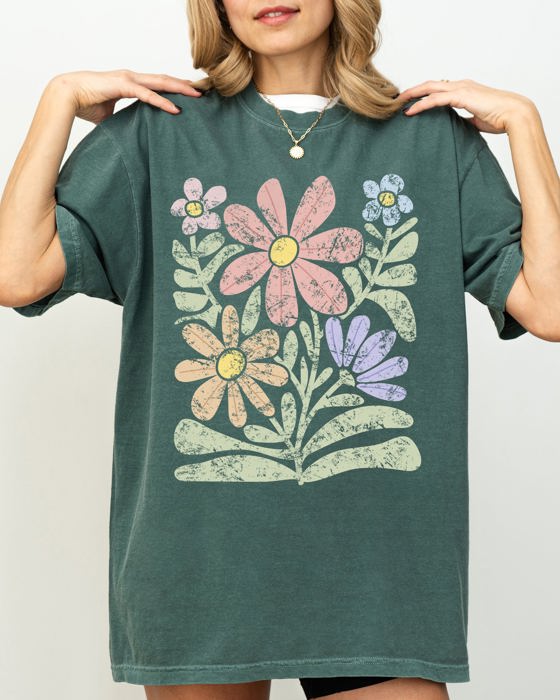 Groovy Gorgeous Abstract Flowers Boho Floral Design Summer Vibes Gardening Festival Nature Inspired Comfort Colors Tee