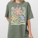 Large Moss Dark Green Groovy Gorgeous Abstract Flowers Boho Floral Design Summer Vibes Gardening Festival Nature Inspired Comfort Colors Tee