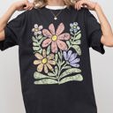 Medium Black Groovy Gorgeous Abstract Flowers Boho Floral Design Summer Vibes Gardening Festival Nature Inspired Comfort Colors Tee