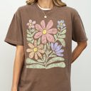 Medium Espresso Brown Groovy Gorgeous Abstract Flowers Boho Floral Design Summer Vibes Gardening Festival Nature Inspired Comfort Colors Tee