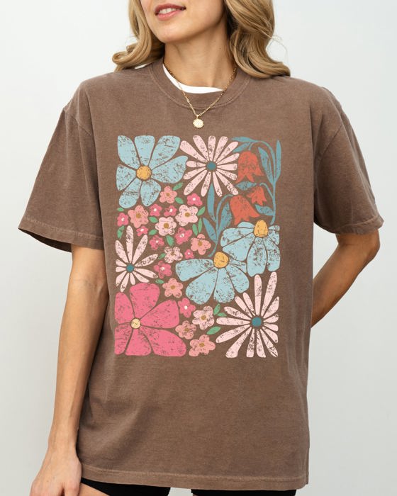 Blossoms Gorgeous Abstract Flowers Boho Floral Design Summer Vibes Gardening Festival Nature Comfort Colors Tee