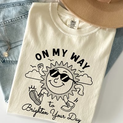 On My Way To Brighten Your Day Sunshine Summer Vibes Positivity Mental Health Comfort Colors Tee