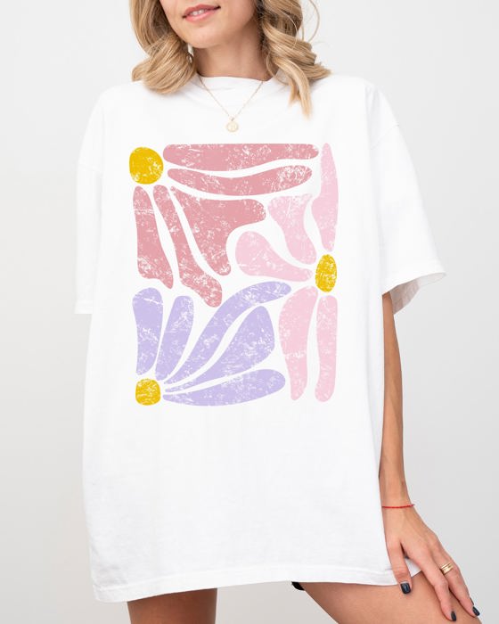 Pastel Gorgeous Abstract Flowers Boho Floral Design Summer Vibes Gardening Festival Nature Comfort Colors Tee