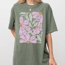 Medium Moss Dark Green Summery Gorgeous Abstract Flowers Boho Floral Design Summer Vibes Gardening Festival Nature Comfort Colors Tee