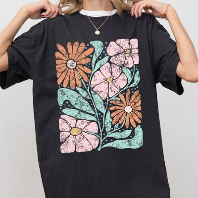Bohemian Gorgeous Abstract Flowers Boho Floral Design Summer Vibes Gardening Festival Nature Comfort Colors Tee