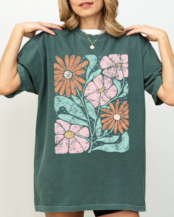Bohemian Gorgeous Abstract Flowers Boho Floral Design Summer Vibes Gardening Festival Nature Comfort Colors Tee