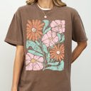 Medium Espresso Brown Bohemian Gorgeous Abstract Flowers Boho Floral Design Summer Vibes Gardening Festival Nature Comfort Colors Tee