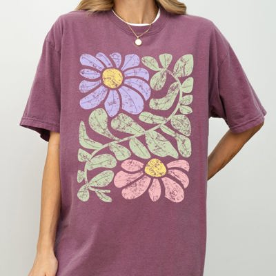 Vintage Gorgeous Abstract Flowers Boho Floral Design Inspired By Nature And Summer Festivals Comfort Colors Tee