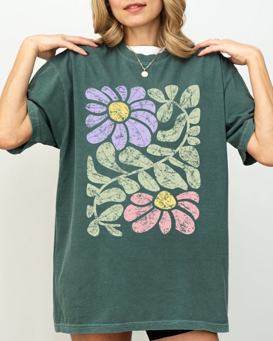 Vintage Gorgeous Abstract Flowers Boho Floral Design Inspired By Nature And Summer Festivals Comfort Colors Tee