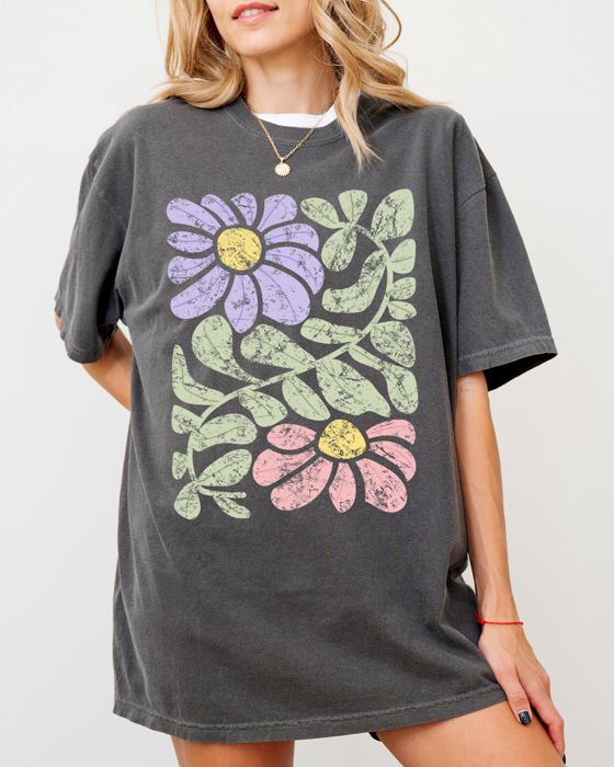 Vintage Gorgeous Abstract Flowers Boho Floral Design Inspired By Nature And Summer Festivals Comfort Colors Tee