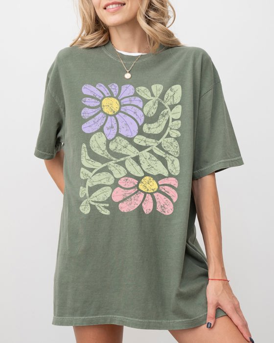 Vintage Gorgeous Abstract Flowers Boho Floral Design Inspired By Nature And Summer Festivals Comfort Colors Tee