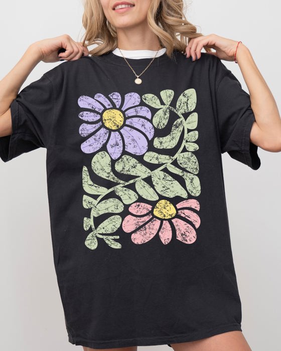 Vintage Gorgeous Abstract Flowers Boho Floral Design Inspired By Nature And Summer Festivals Comfort Colors Tee