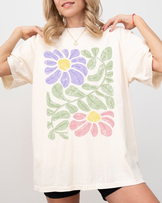 Vintage Gorgeous Abstract Flowers Boho Floral Design Inspired By Nature And Summer Festivals Comfort Colors Tee