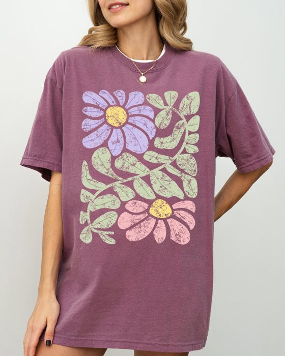 Vintage Gorgeous Abstract Flowers Boho Floral Design Inspired By Nature And Summer Festivals Comfort Colors Tee