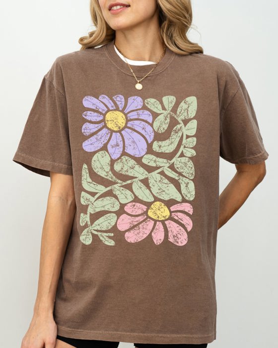 Vintage Gorgeous Abstract Flowers Boho Floral Design Inspired By Nature And Summer Festivals Comfort Colors Tee