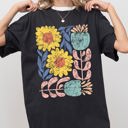 XXL Black Bold Gorgeous Abstract Flowers Boho Floral Design For Summer Vibes And Garden Festival Nature Comfort Colors Tee