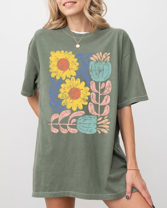 Bold Gorgeous Abstract Flowers Boho Floral Design For Summer Vibes And Garden Festival Nature Comfort Colors Tee