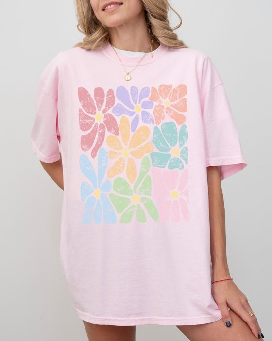 Colorful Gorgeous Abstract Flowers Boho Floral Design Summer Vibes Gardening Festival Nature Comfort Colors Tee