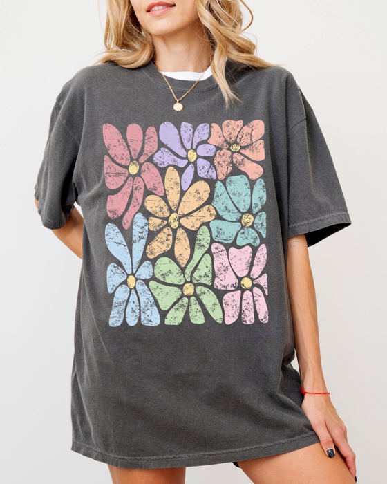 Colorful Gorgeous Abstract Flowers Boho Floral Design Summer Vibes Gardening Festival Nature Comfort Colors Tee