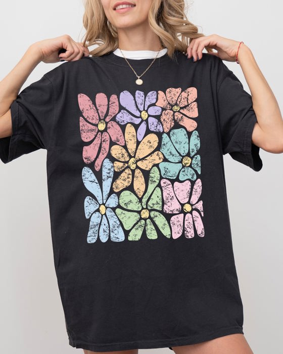 Colorful Gorgeous Abstract Flowers Boho Floral Design Summer Vibes Gardening Festival Nature Comfort Colors Tee