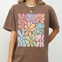 Medium Espresso Brown Colorful Gorgeous Abstract Flowers Boho Floral Design Summer Vibes Gardening Festival Nature Comfort Colors Tee