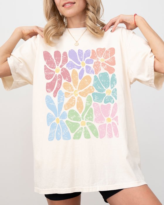 Colorful Gorgeous Abstract Flowers Boho Floral Design Summer Vibes Gardening Festival Nature Comfort Colors Tee